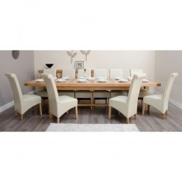 Bordeaux Solid Oak Grand Dining Table and 12 Ivory Chairs